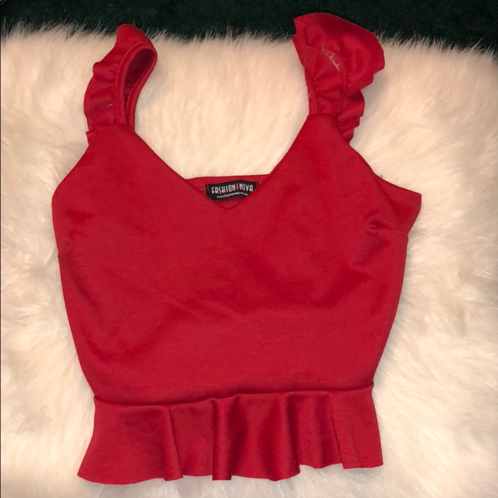 Red Cropped Ruffle tank
